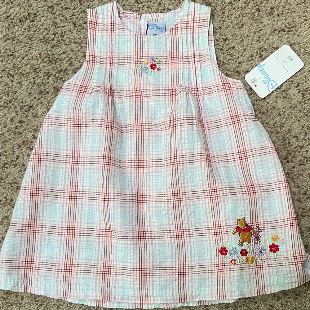 Disney Plaid Dress Infant 9 - 12 mo Winnie Pooh Embroidery seersucker new